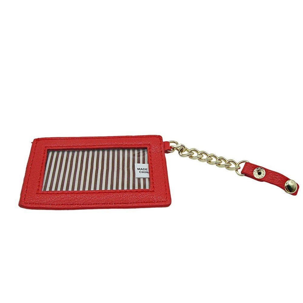 NEW Nine West Carry Red Gold Chain Strap Leather Lanyard ID Card Wallet Small